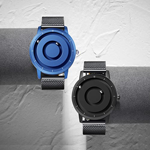 EUTOUR Reloj Magnetico Hombre Cuarzo Sin Vidrio Rodamiento de Bolas Relojes de Pulsera para Hombres con Correa de Acero Inoxidable Azul