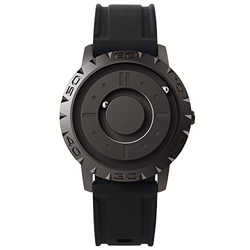 EUTOUR Reloj Magnetico Hombre Cuarzo Sin Vidrio Rodamiento de Bolas Relojes de Pulsera para Hombres con Correa en Silicona Negro