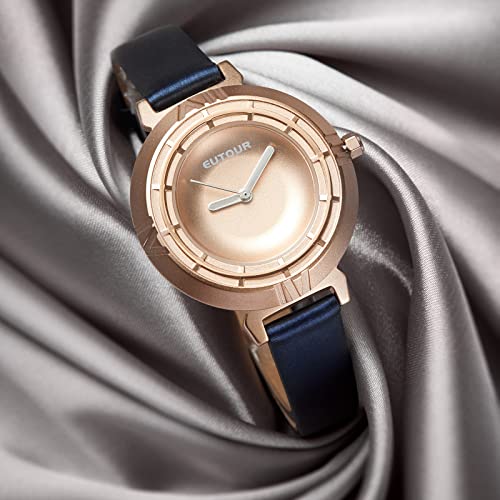 EUTOUR Reloj Mujer Cuarzo Analógico Elegante Designer Minimalista Rodamiento de Bolas Relojes de Pulsera para Mujeres con Correa en Cuero Dorado