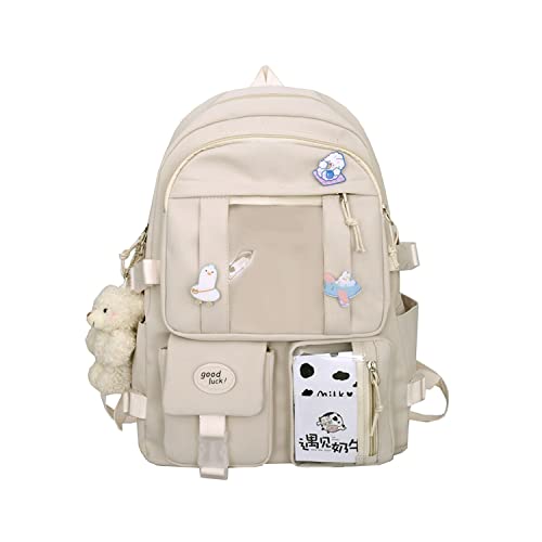 EVEOUT Bolsos Mochila con Lindas Etiquetas y alfileres para niña Grande Mochilas Infantiles Preciosa Mochila de Nailon adolescentesbolsa para Escuela Multibolsillos