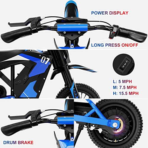 EVERCROSS EV12M Motocicleta Eléctrica Niños, Moto Eléctrica con Motor de 300 W, Modos de Velocidad de 8/12/25 KMH, 15 km de Largo Alcance, Neumático de 12'', Moto Cross para niños de 3 a 12 años