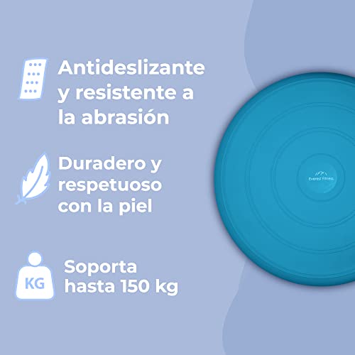 EVEREST FITNESS Cojín de Aire, Relleno de Aire, diámetro de 33 cm, Incluye Bomba de Aire, cojín de Equilibrio, cojín de Entrenamiento, cojín de Asiento y Respaldo