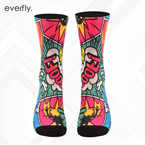 Everfly Calcetines Crossfit - Calcetines Hombre Divertidos Mujer - Media Caña Deporte Gimnasio Padel Baloncesto Ciclismo Running Futbol Senderismo Tecnico Amortiguacion Colores Ropa (Comic, 36-40)