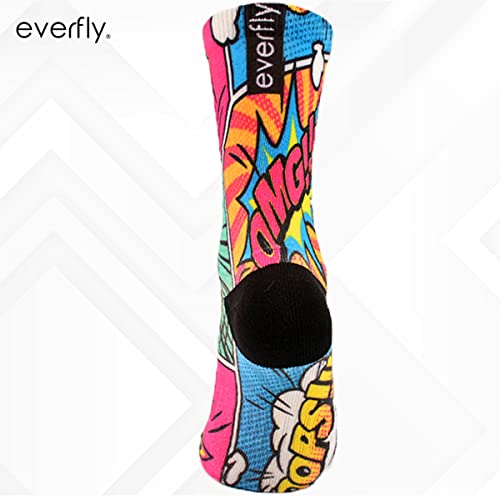 Everfly Calcetines Crossfit - Calcetines Hombre Divertidos Mujer - Media Caña Deporte Gimnasio Padel Baloncesto Ciclismo Running Futbol Senderismo Tecnico Amortiguacion Colores Ropa (Comic, 36-40)