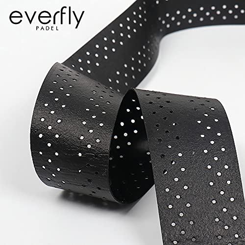 EVERFLY Overgrips Padel Lisos/Perforados - Set 4 Uds Negro - Grip Antideslizantes Tenis Bádminton Squash - Sobreempuñadura Wrap Absorbente - Cintas de Agarre para Mangos de Palas Raquetas (Perforados)