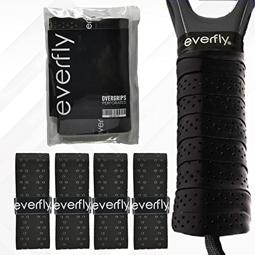 EVERFLY Overgrips Padel Lisos/Perforados - Set 4 Uds Negro - Grip Antideslizantes Tenis Bádminton Squash - Sobreempuñadura Wrap Absorbente - Cintas de Agarre para Mangos de Palas Raquetas (Perforados)