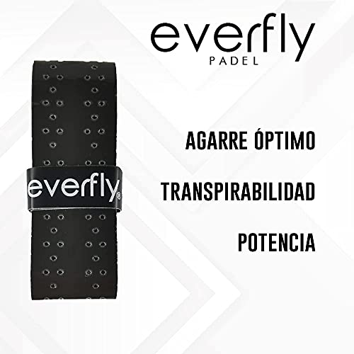 EVERFLY Overgrips Padel Lisos/Perforados - Set 4 Uds Negro - Grip Antideslizantes Tenis Bádminton Squash - Sobreempuñadura Wrap Absorbente - Cintas de Agarre para Mangos de Palas Raquetas (Perforados)