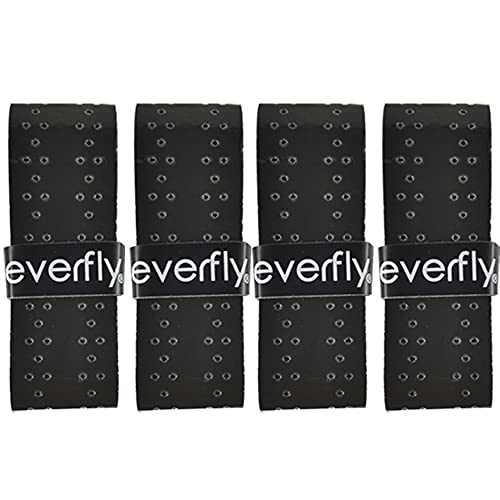 EVERFLY Overgrips Padel Lisos/Perforados - Set 4 Uds Negro - Grip Antideslizantes Tenis Bádminton Squash - Sobreempuñadura Wrap Absorbente - Cintas de Agarre para Mangos de Palas Raquetas (Perforados)