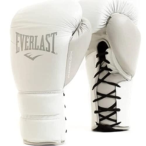 Everlast Unisex - Guantes de Boxeo para Adultos Powerlock 2 Pro Lace Guante de Entrenamiento, Blanco, 12oz