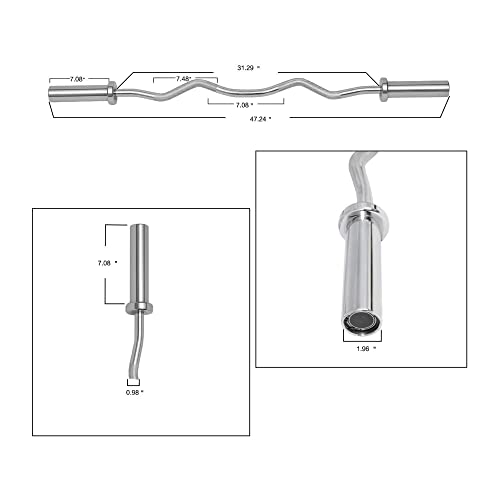 Everyday Essentials Olympic Super Curl Barbell Barra Curl Bar, 122 cm (capacidad de peso de 158,8 kg), plata (CB4S)