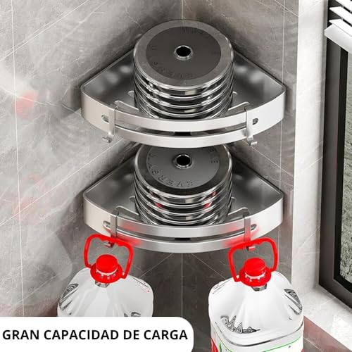 EveryKip® Estanteria de Ducha Esquinero sin Taladro Estante de Baño de Metal con 4 Ganchos de Ducha Antioxidante Portaobjetos de Baño de Pared 2 Piezas (Plata)