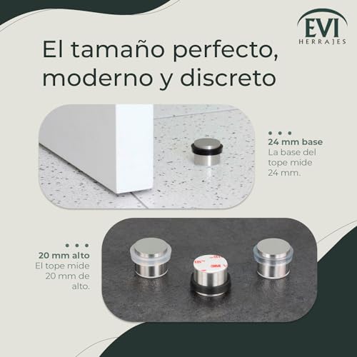 EVI Herrajes 040163AM Tope De Puerta Adhesivo, Acabado, Inox Mate - Goma Negra, 28x20mm