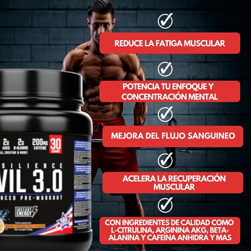 Evil 3.0|Gimnasio Preentreno|450g|Pre Workout con Cafeína|Creatina en Polvo|Beta Alanina|Preentrenamiento Potente| Mango Pasion