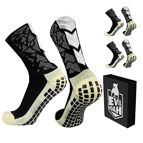 EVIL NOAH 2 pares calcetines antideslizantes hombre y mujer-medias compresion-socks para deporte crossfit running gim yoga pilates futbol padel ciclismo-tubo medio altos antiampollas