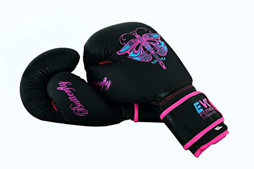 EVO Fitness Guantes de boxeo rosa mate para mujer, bolsa de boxeo para mujer, MMA Muay Thai, artes marciales, Kick Boxing para niñas, combate, entrenamiento de combate, guantes con envolturas de mano