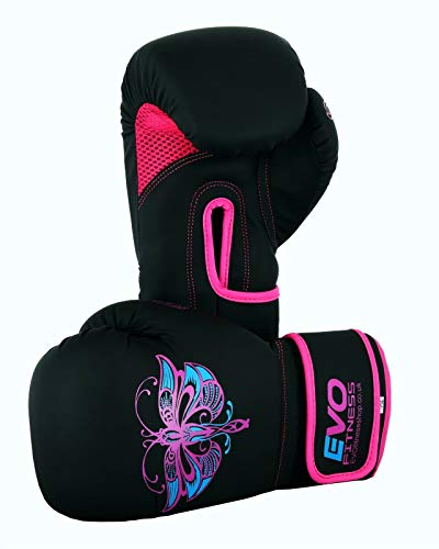 EVO Fitness Guantes de boxeo rosa mate para mujer, bolsa de boxeo para mujer, MMA Muay Thai, artes marciales, Kick Boxing para niñas, combate, entrenamiento de combate, guantes con envolturas de mano