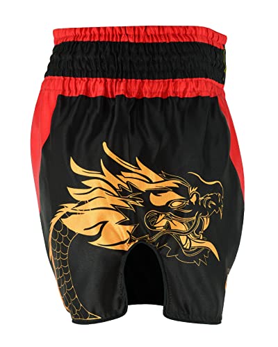 EVO Fitness Pantalones cortos para Muay Thai, artes marciales, artes marciales, grappling, kickboxing, UFC, jaula, lucha, gimnasio, entrenamiento, hombres y mujeres (L, rojo/negro)