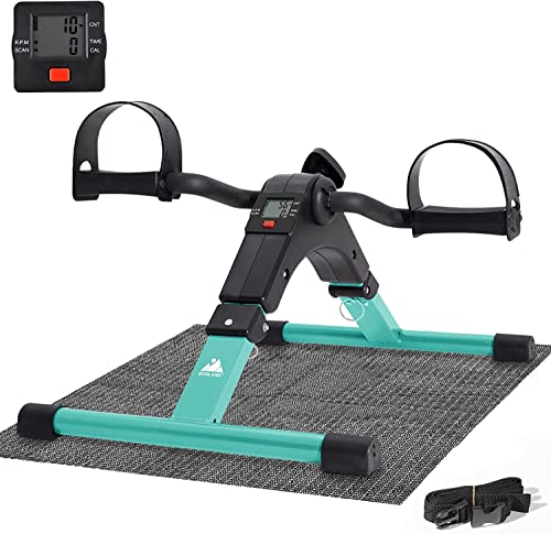 EVOLAND Mini Bicicleta de Ejercicio portátil para el hogar, ejercitador Plegable para Brazos y piernas, con Monitor LCD y Resistencia Ajustable, Alfombrilla Antideslizante incluida, Color Verde