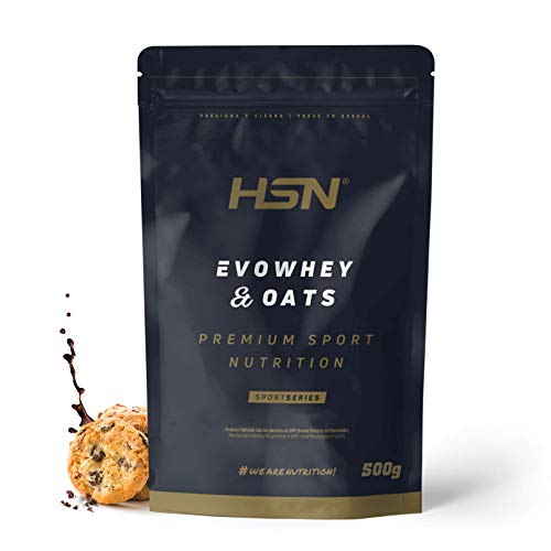 Evowhey & Oats de HSN | Sabor Chocolate Galletas 500 gr = 10 Tomas | Proteína Whey con Harina de Avena | Ideal para Desayunos o Meriendas | Bajo en Azúcar | No-GMO, Vegetariano, Sin Soja