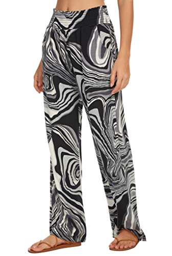 EXCHIC Mujer Cintura Elástica Boho Pantalones Haram Playa Casual Hippie Pantalón con Bolsillos (L, Series 2#12)