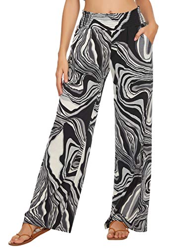 EXCHIC Mujer Cintura Elástica Boho Pantalones Haram Playa Casual Hippie Pantalón con Bolsillos (L, Series 2#12)