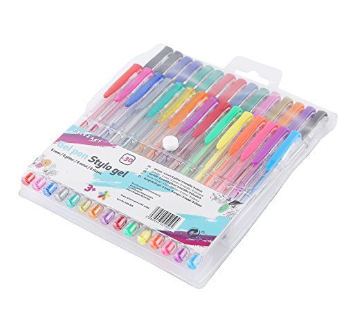 Exerz Bolígrafos de gel de colores 30pz dentro de estuche plástico, esferos con bolígrafo de tinta fina, color vibrante, incluye esferos con tonos de escarcha, neón, metálicos, y clásicos