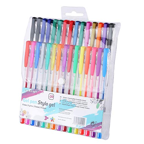 Exerz Bolígrafos de gel de colores 30pz dentro de estuche plástico, esferos con bolígrafo de tinta fina, color vibrante, incluye esferos con tonos de escarcha, neón, metálicos, y clásicos