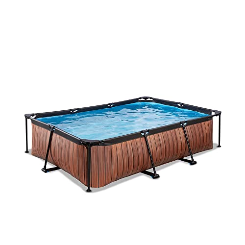 EXIT Toys Piscina de Madera, 300 x 200 x 65 cm, Rectangular, compacta con Bomba de Filtro de Cartuchos, fácil Acceso, Adecuada para niños pequeños, Marco Fuerte, diseño único, marrón