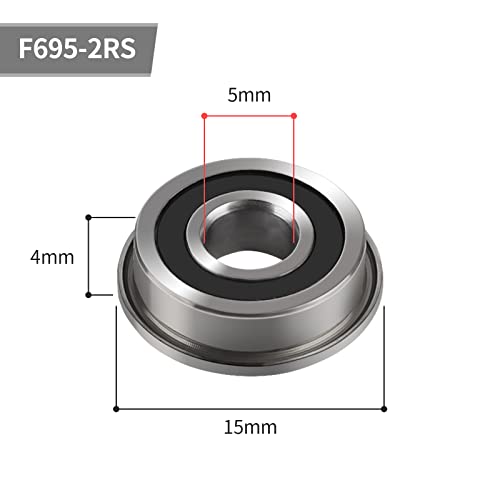 EXLECO 10 Piezas Rodamientos de Bolas F695-2RS Doble Precinto de Goma Metal Rodamientos de Rueda Acero Cromado Rodamientos Rígidos de Bolas para Impresoras 3D, Equipo Mecánico, Patinaje 5 x 13 x 4mm