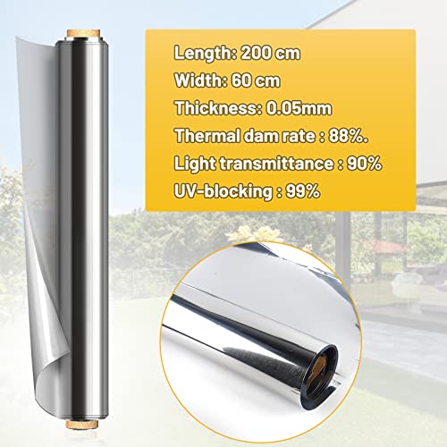 EXLECO 90x400cm Vinilo para Ventanas Vinilos Adhesivos para Cristales Vinilo Espejo para Ventanas Película para Ventana Aislamiento de Protección Solar Unidireccional Protector de Privacidad Plata