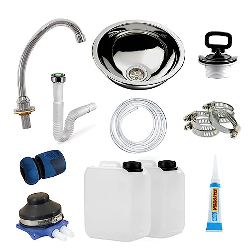 Express Water, kit para hacer fregadero autónomo, portátil, independiente, bomba de pie con depósitos de 15 litros, fregadero de acero inoxidable y grifo cromado.