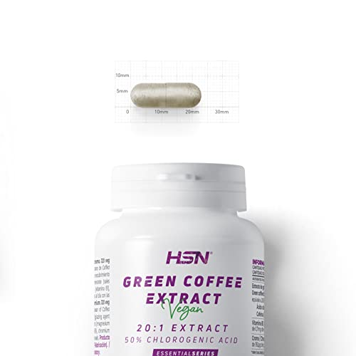 Extracto de Café Verde de HSN | 20000 mg Green Coffee Bean + 500 mg Ácido Clorogénico + 20mg Cafeína por Dosis Diaria | 20x Veces Más Concentrado | No-GMO, Vegano, Sin Gluten | 120 Veg Caps