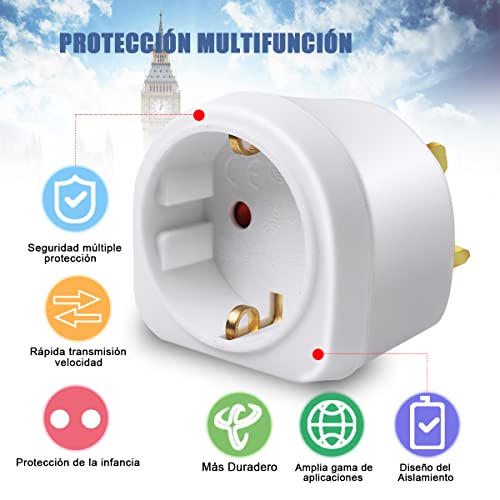 EXTRASTAR Adaptador Enchufe Ingles a Español, Adaptador de Viaje 2-Pin Europa a 3-Pin Reino Unido, 250V, 13A, 3120W, Blanco, 2Pcs