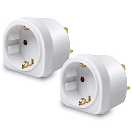 EXTRASTAR Adaptador Enchufe Ingles a Español, Adaptador de Viaje 2-Pin Europa a 3-Pin Reino Unido, 250V, 13A, 3120W, Blanco, 2Pcs