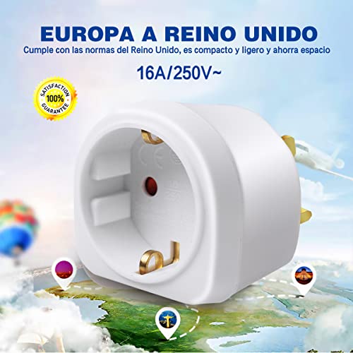 EXTRASTAR Adaptador Enchufe Ingles a Español, Adaptador de Viaje 2-Pin Europa a 3-Pin Reino Unido, 250V, 13A, 3120W, Blanco, 2Pcs