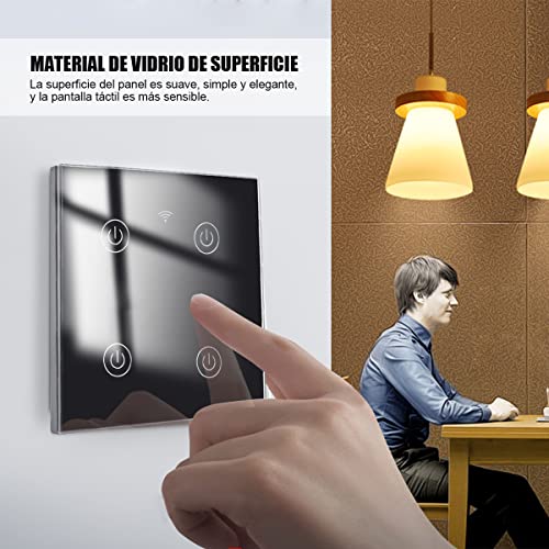 EXTRASTAR Interruptor de Pared Táctil Wi-Fi, 4 Vías, 4 Canales, Compatibilidad con asistentes inteligentes como Google Home y Amazon Alexa Se Requiere Cable Neutro Negro