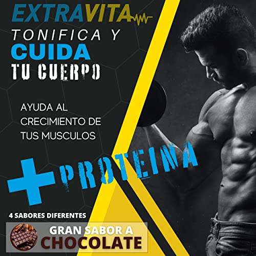 extraVITA - WHEY PROTEINA DE CHOCOLATE, 100% PURA PROTEINA WHEY CON COLAGENO + MAGNESIO, PROTEINAS PARA AUMENTAR MASA MUSCULAR, PRE ENTRENO BATIDOS DE PROTEINAS - 1000G DE SABOR CHOCOLATE