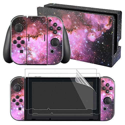 eXtremeRate Conjunto Completo de Pegatinas Cubierta Adhesiva Protectora de Piel Kit de protección para Nintendo Switch Consola Joy-con Radiador con 2 Protectores de Pantalla Galaxia Violeta