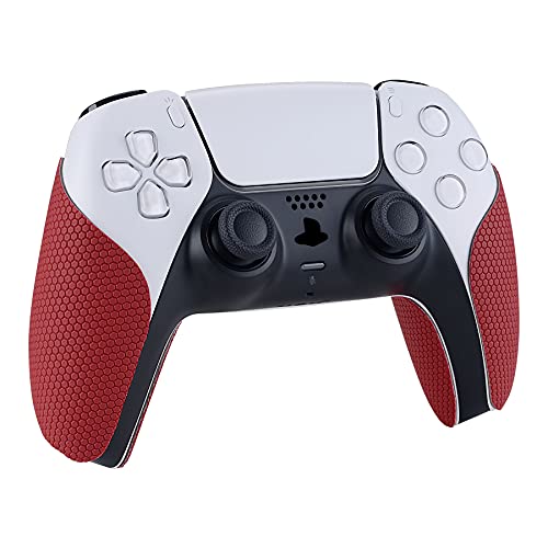 eXtremeRate PlayVital Pegatina para ps5 Adhesivo de Silicona Antideslizante Piel de Goma para ps5 Control Protector con Textura Pegatina de Agarre para ps5 Mando(Rojo)