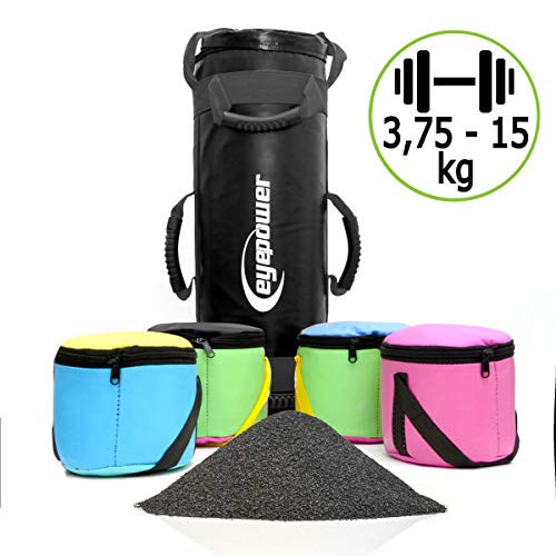 EYEPOWER 3,75-15 kg Power Bag 18x50 cm Saco de Arena Entrenamiento con Pesa Negro