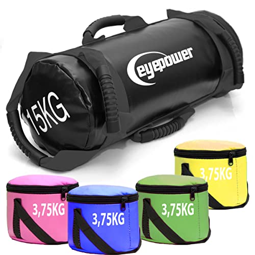 EYEPOWER 3,75-15 kg Power Bag 18x50 cm Saco de Arena Entrenamiento con Pesa Negro