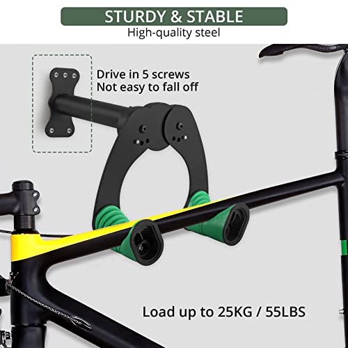 EYPINS Soporte para Bicicleta de Pared, Portabicicletas con gancho Ajustable, Colgador Horizontal de Almacenamiento interior en Garaje y Hogar, para Bicicleta Montaña, Bicicleta de Carretera