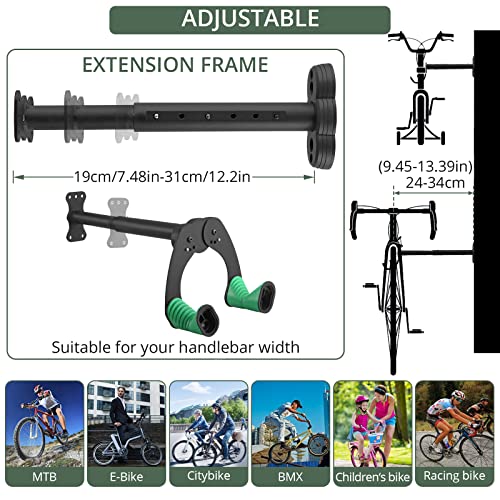 EYPINS Soporte para Bicicleta de Pared, Portabicicletas con gancho Ajustable, Colgador Horizontal de Almacenamiento interior en Garaje y Hogar, para Bicicleta Montaña, Bicicleta de Carretera