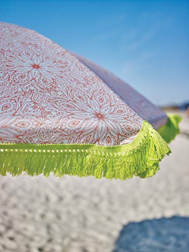 EZPELETA Sombrilla de playa, Ligero y plegable, Parasol de acero. Protección solar UPF 50+. Diámetro 150cm. Paraguas sol, Estampado flores/cuadros/rayas. Incluye funda/bolsa. - Flores-Coral