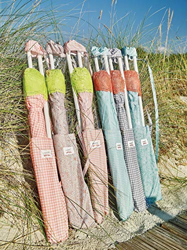 EZPELETA Sombrilla de playa, Ligero y plegable, Parasol de acero. Protección solar UPF 50+. Diámetro 150cm. Paraguas sol, Estampado flores/cuadros/rayas. Incluye funda/bolsa. - Flores-Coral