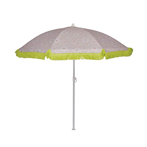 EZPELETA Sombrilla de playa, Ligero y plegable, Parasol de acero. Protección solar UPF 50+. Diámetro 150cm. Paraguas sol, Estampado flores/cuadros/rayas. Incluye funda/bolsa. - Flores-Coral