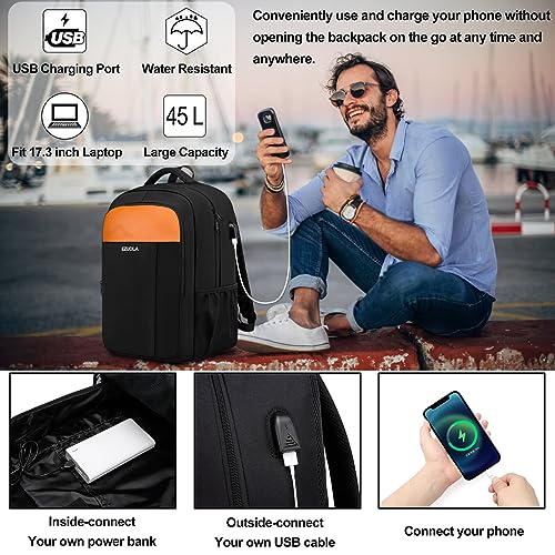 EZUOLA Mochila Portátil 17 Pulgadas para Hombre Mujer Trabajo Mochilas de Viaje con Puerto de Carga USB Escolares Bolso Impermeable Antirrobo Mochila Negocio Trabajo Viaje, Negro