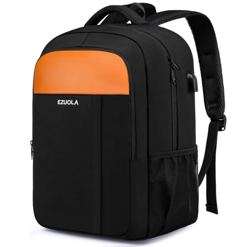 EZUOLA Mochila Portátil 17 Pulgadas para Hombre Mujer Trabajo Mochilas de Viaje con Puerto de Carga USB Escolares Bolso Impermeable Antirrobo Mochila Negocio Trabajo Viaje, Negro