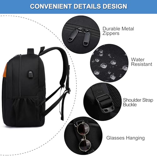 EZUOLA Mochila Portátil 17 Pulgadas para Hombre Mujer Trabajo Mochilas de Viaje con Puerto de Carga USB Escolares Bolso Impermeable Antirrobo Mochila Negocio Trabajo Viaje, Negro