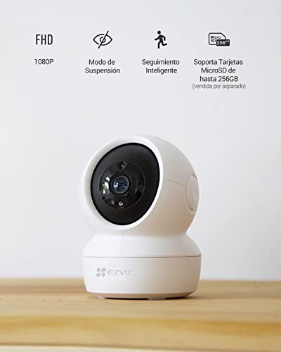 EZVIZ Kit de 2 Cámaras Vigilancia WiFi Interior 360º, C6N Camara Vigilancia Bebe 1080P, Visión Nocturna, Audio Bidireccional, Detección de Movimiento, Control Remoto